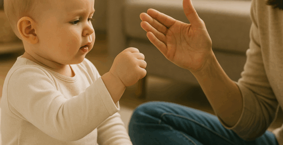 👋 Du zeigst – dein Baby spricht! Warum Nachahmung die Grundlage für frühe Kommunikation ist