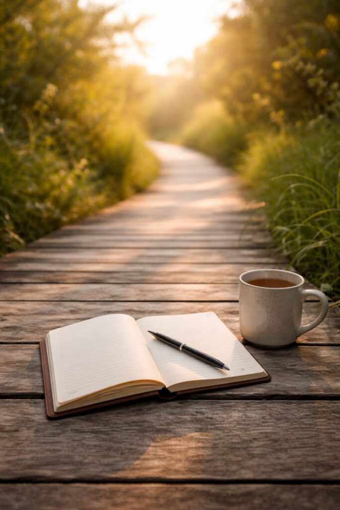 Notizbuch und Stift als Symbol für Selbstreflexion: Schuldgefühle loslassen, Verantwortung übernehmen