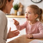 Kind diskutiert mit Erwachsenem über Uhrzeit im Familienalltag